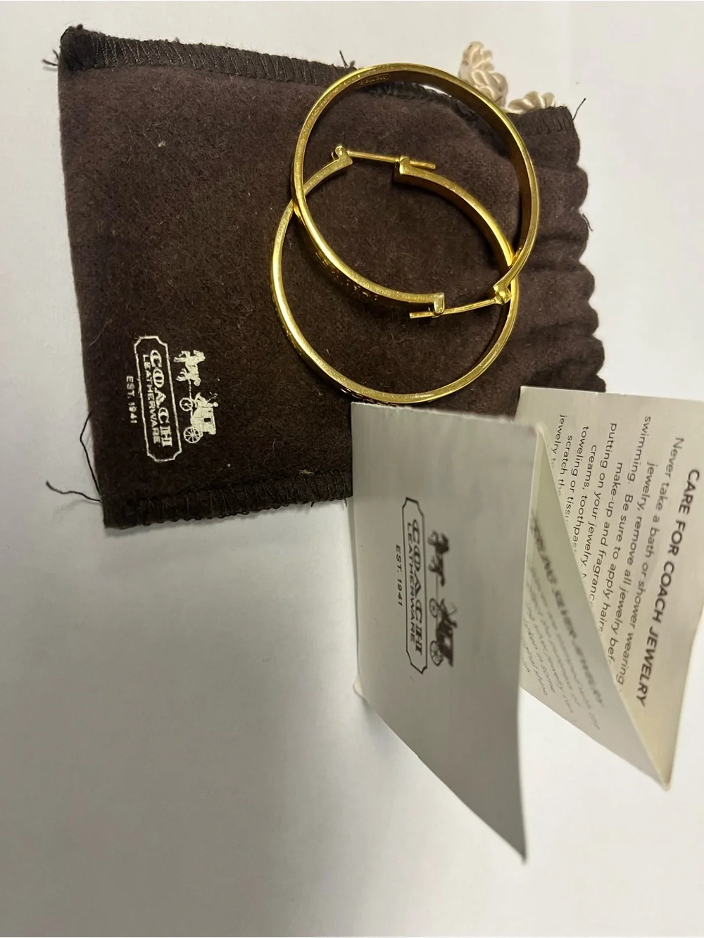 Coach Gold-Tone Hoop Earrings with Dust Bag & Care Booklet. Excellent Condition - Picture 2 of 6